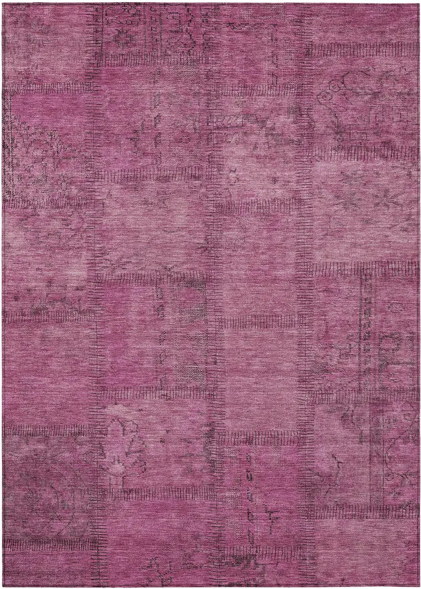 Blush Pink And Mauve Patchwork Washable Indoor Outdoor Area Rug Photo 2