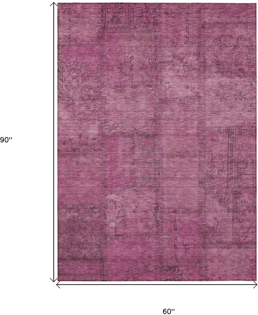Blush Pink And Mauve Patchwork Washable Indoor Outdoor Area Rug Photo 3