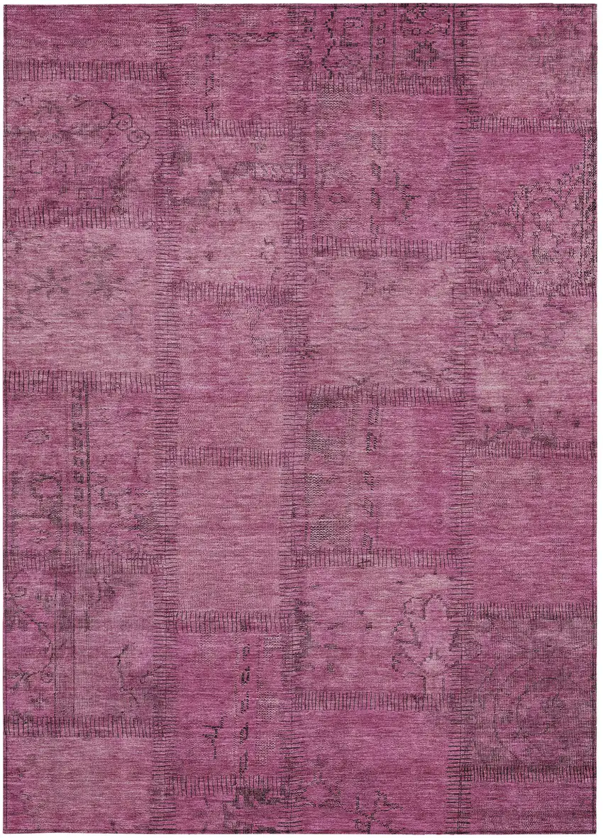 Blush Pink And Mauve Patchwork Washable Indoor Outdoor Area Rug Photo 6