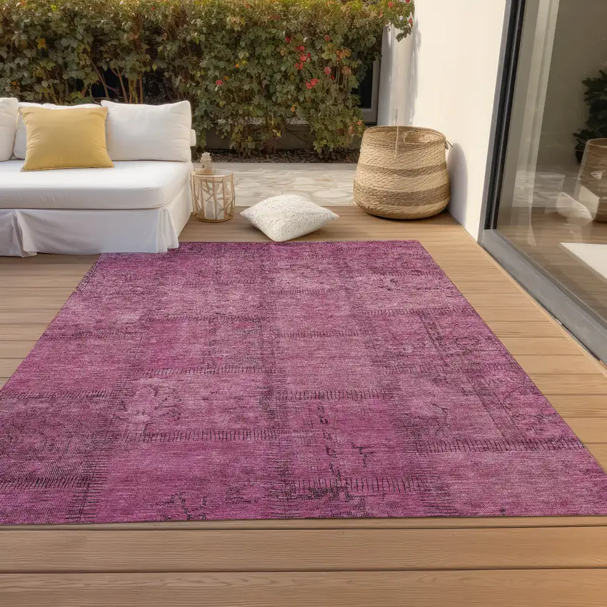 Blush Pink And Mauve Patchwork Washable Indoor Outdoor Area Rug Photo 7