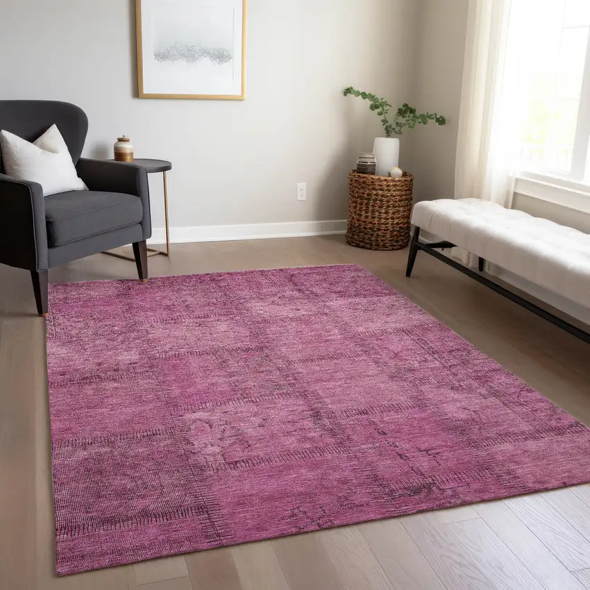 Blush Pink And Mauve Patchwork Washable Indoor Outdoor Area Rug Photo 9