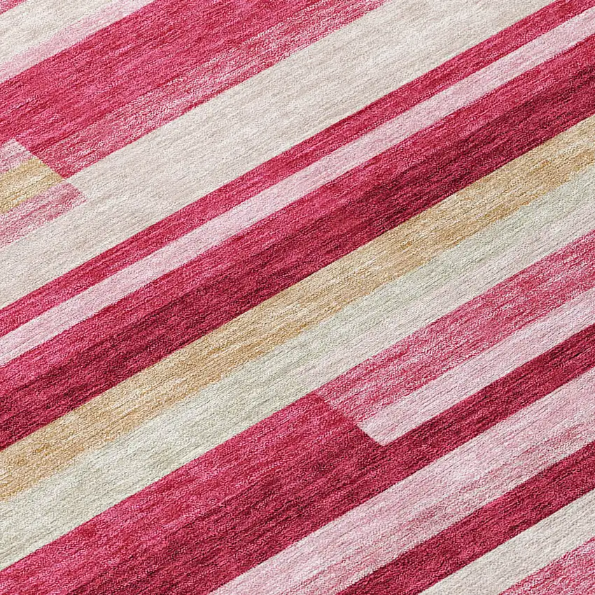 Blush Pink And Mauve Striped Washable Indoor Outdoor Area Rug Photo 5