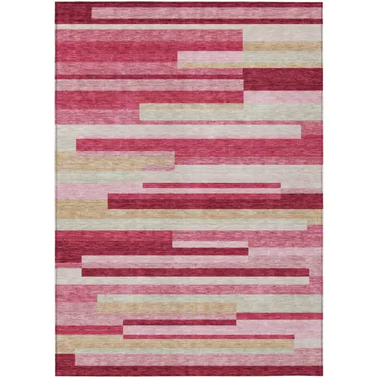 Blush Pink And Mauve Striped Washable Indoor Outdoor Area Rug Photo 2