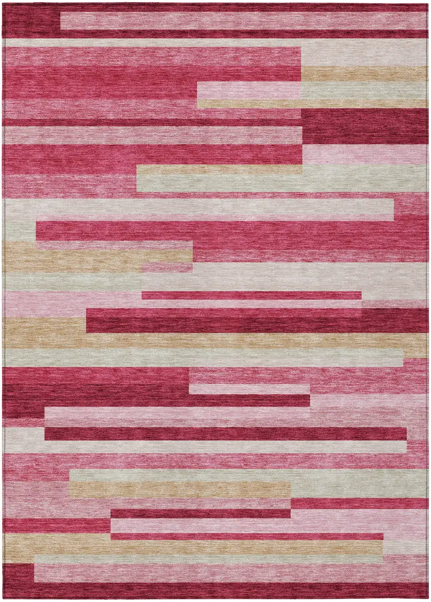 Blush Pink And Mauve Striped Washable Indoor Outdoor Area Rug Photo 2