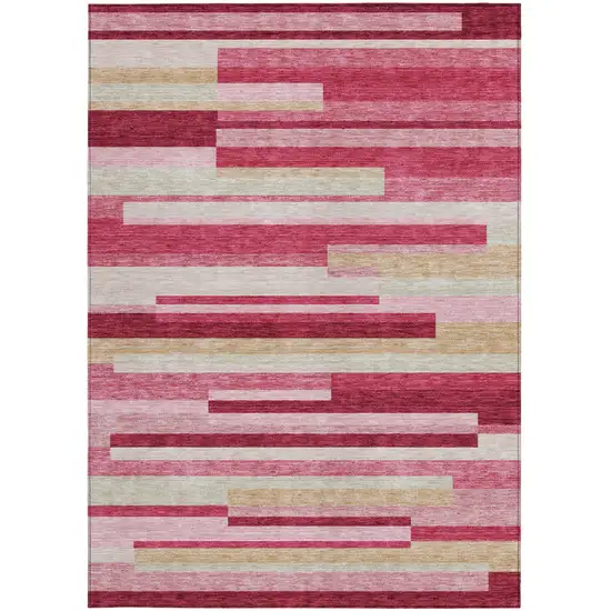 Blush Pink And Mauve Striped Washable Indoor Outdoor Area Rug Photo 6