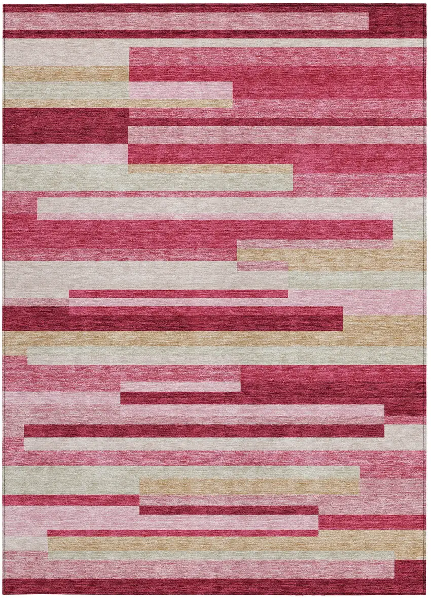Blush Pink And Mauve Striped Washable Indoor Outdoor Area Rug Photo 6