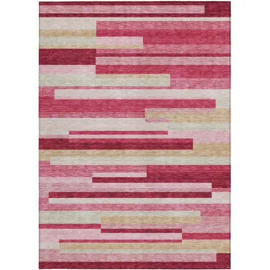 Blush Pink And Mauve Striped Washable Indoor Outdoor Area Rug Photo 6