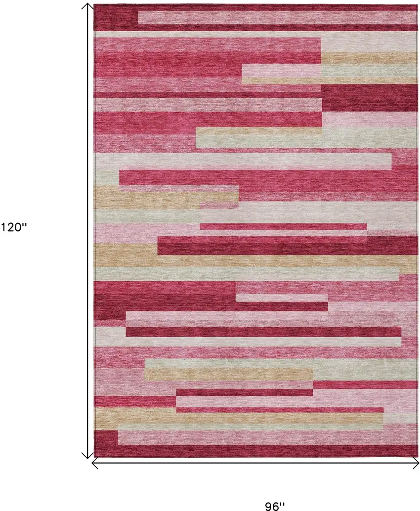 Blush Pink And Mauve Striped Washable Indoor Outdoor Area Rug Photo 3