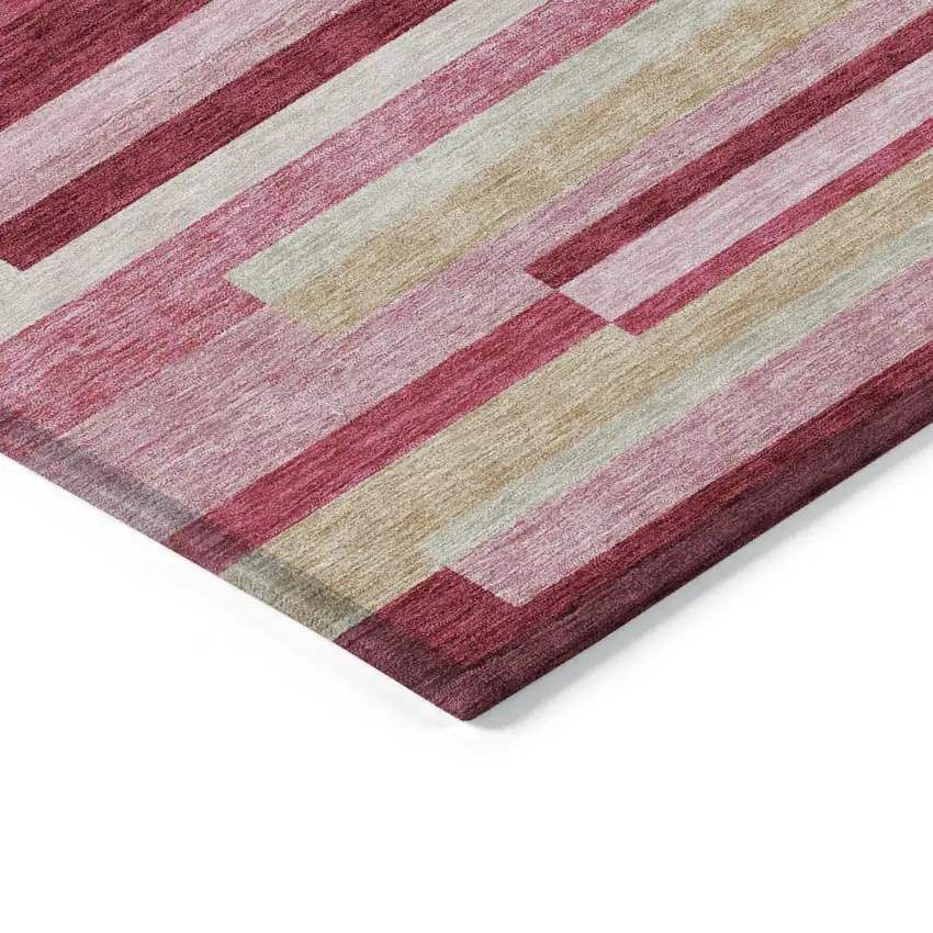 Blush Pink And Mauve Striped Washable Indoor Outdoor Area Rug Photo 3