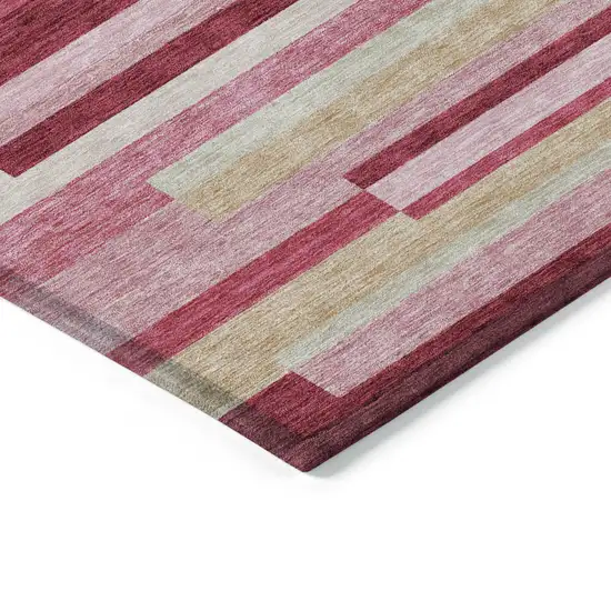Blush Pink And Mauve Striped Washable Indoor Outdoor Area Rug Photo 3