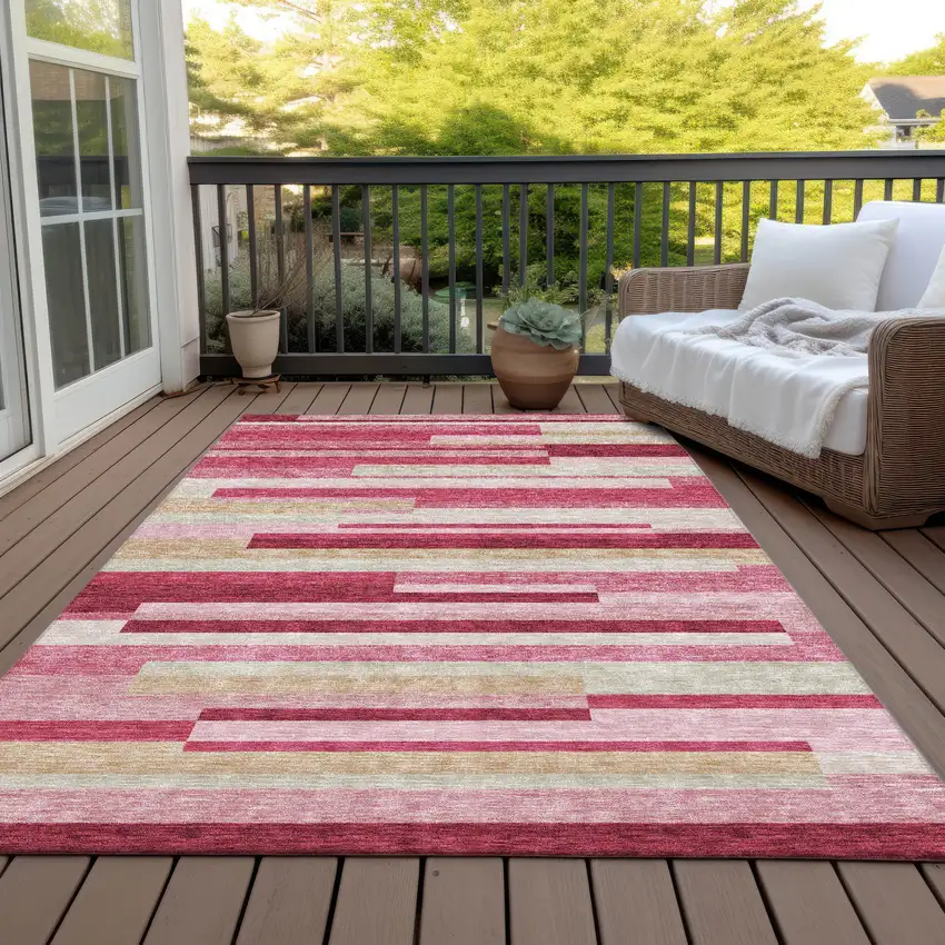 Blush Pink And Mauve Striped Washable Indoor Outdoor Area Rug Photo 7