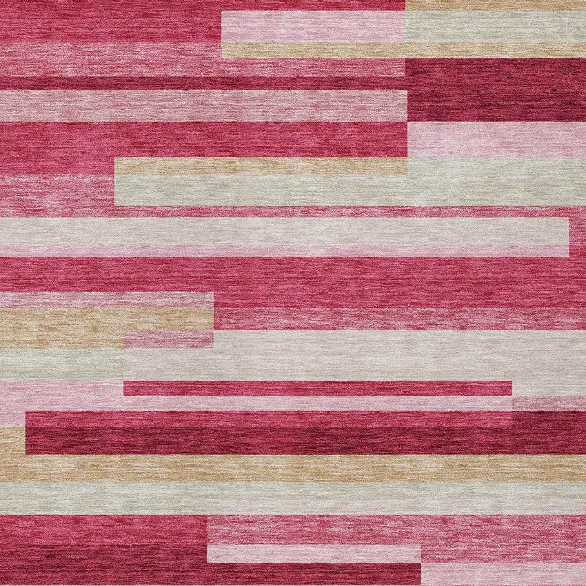Blush Pink And Mauve Striped Washable Indoor Outdoor Area Rug Photo 5