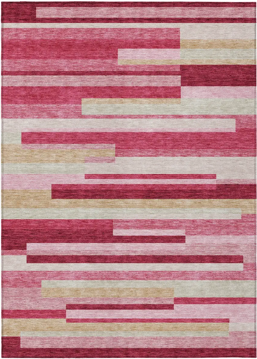 Blush Pink And Mauve Striped Washable Indoor Outdoor Area Rug Photo 1