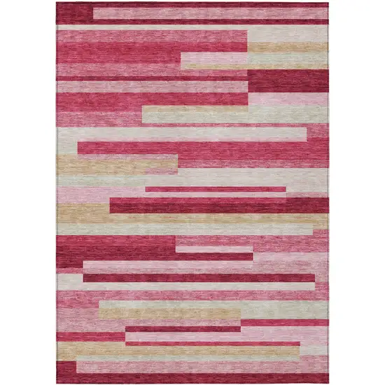 Blush Pink And Mauve Striped Washable Indoor Outdoor Area Rug Photo 1