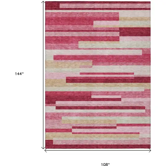 Blush Pink And Mauve Striped Washable Indoor Outdoor Area Rug Photo 3