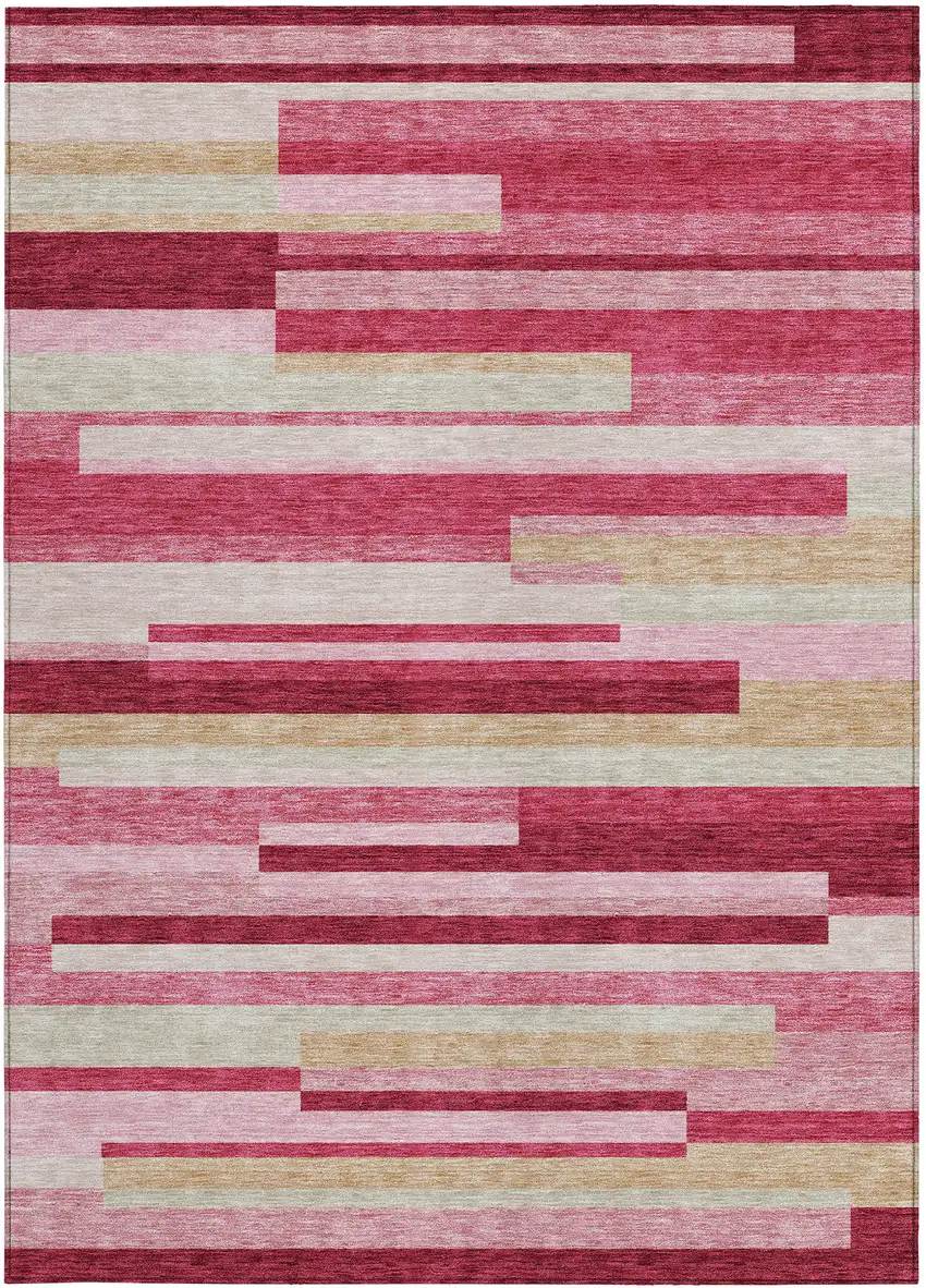 Blush Pink And Mauve Striped Washable Indoor Outdoor Area Rug Photo 6