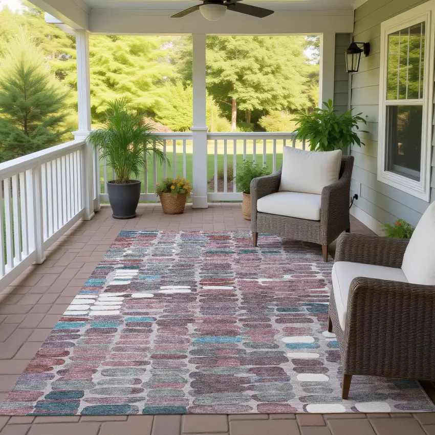 Blush Pink And Merlot Abstract Washable Indoor Outdoor Area Rug Photo 9