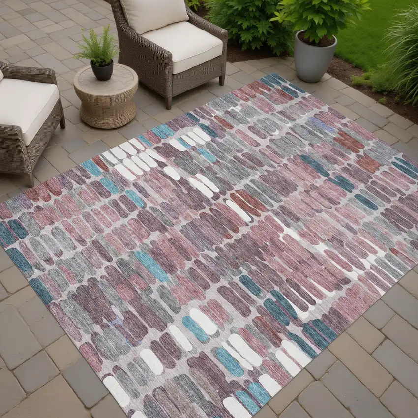 Blush Pink And Merlot Abstract Washable Indoor Outdoor Area Rug Photo 7