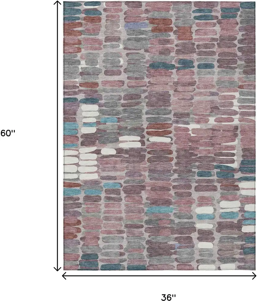 Blush Pink And Merlot Abstract Washable Indoor Outdoor Area Rug Photo 3