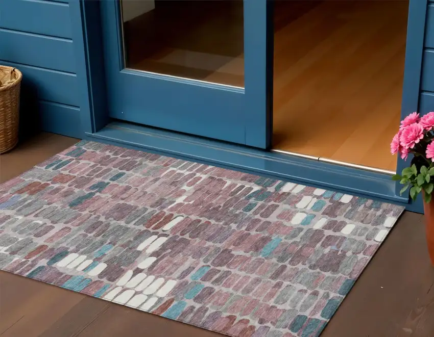 Blush Pink And Merlot Abstract Washable Indoor Outdoor Area Rug Photo 1