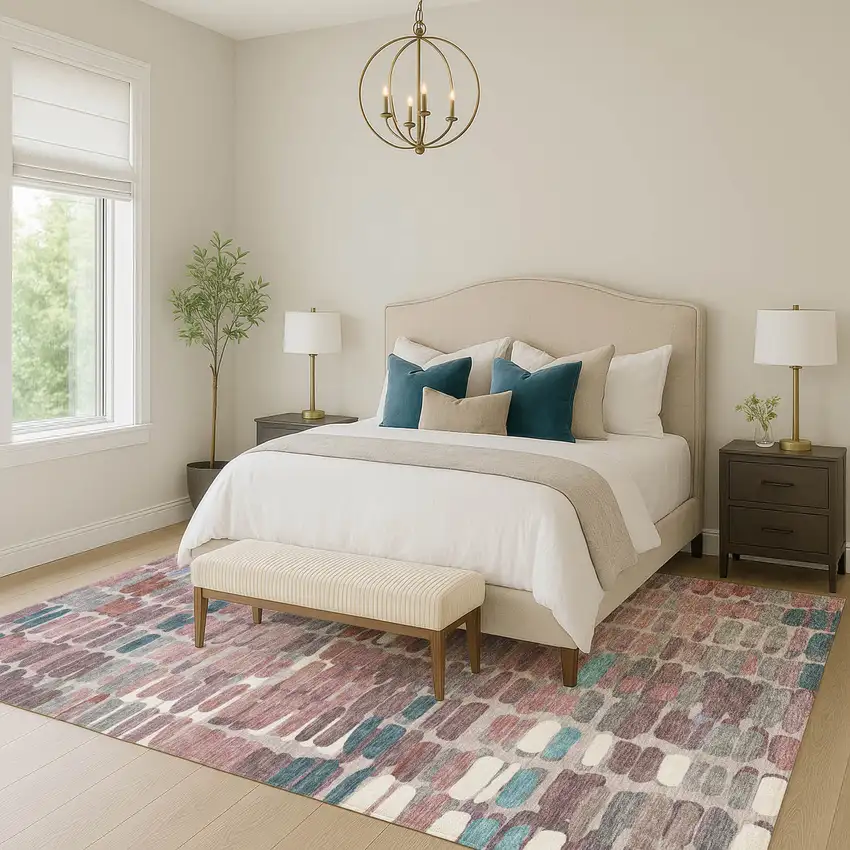 Blush Pink And Merlot Abstract Washable Indoor Outdoor Area Rug Photo 8