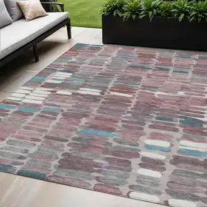 Photo of Blush Pink And Merlot Abstract Washable Indoor Outdoor Area Rug