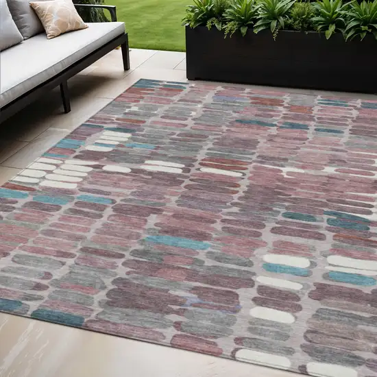 Blush Pink And Merlot Abstract Washable Indoor Outdoor Area Rug Photo 1