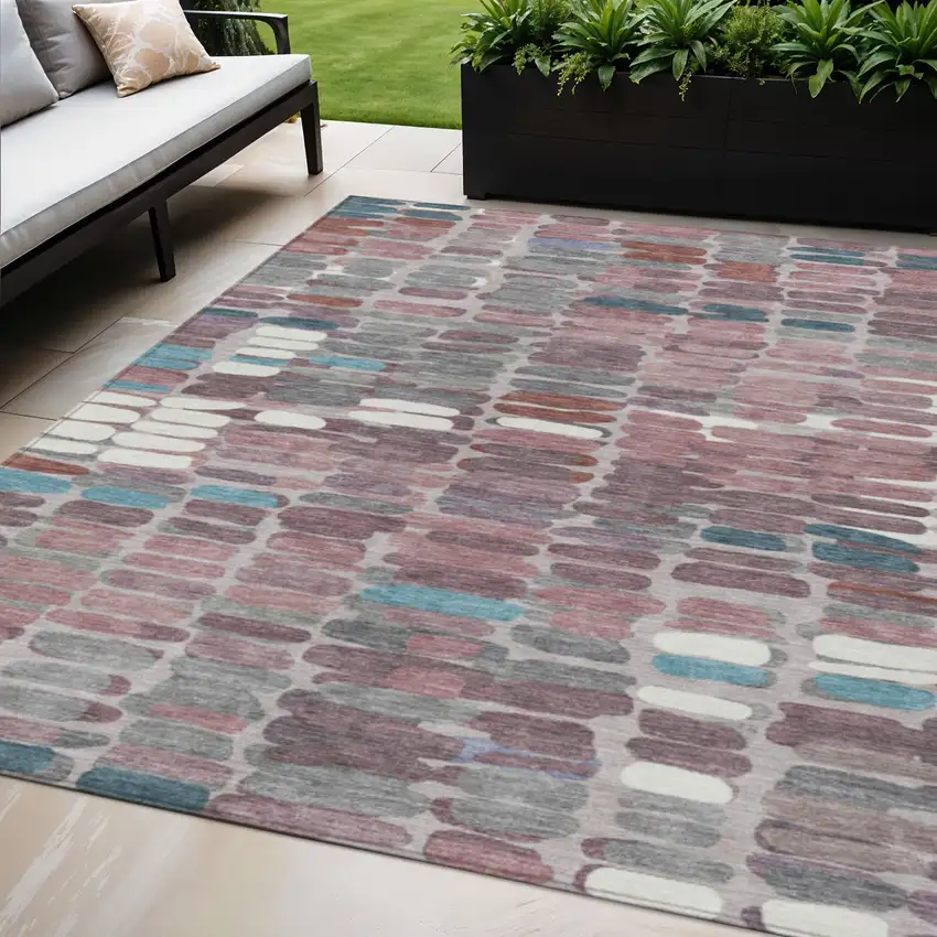 Blush Pink And Merlot Abstract Washable Indoor Outdoor Area Rug Photo 1