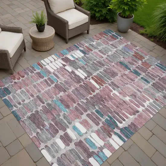 Blush Pink And Merlot Abstract Washable Indoor Outdoor Area Rug Photo 8