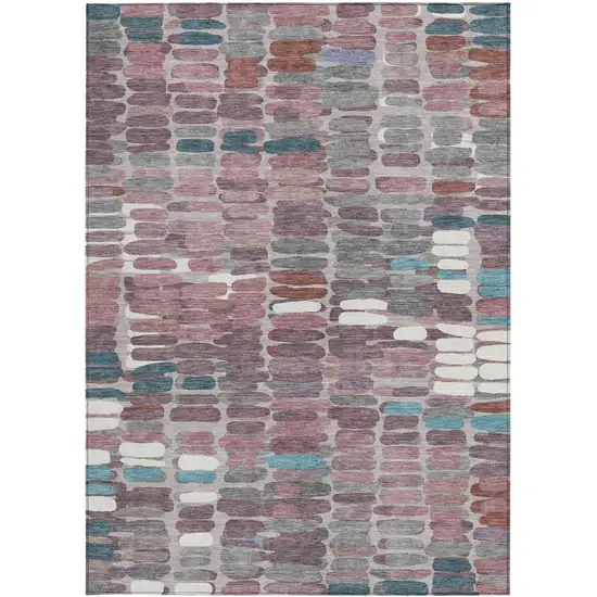 Blush Pink And Merlot Abstract Washable Indoor Outdoor Area Rug Photo 5