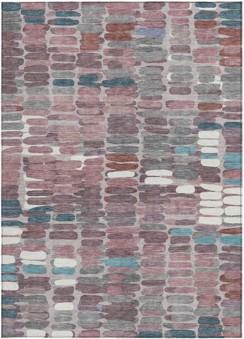 Blush Pink And Merlot Abstract Washable Indoor Outdoor Area Rug Photo 5