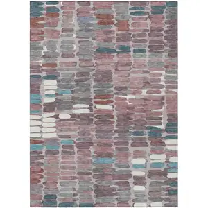 Photo of Blush Pink And Merlot Abstract Washable Indoor Outdoor Area Rug