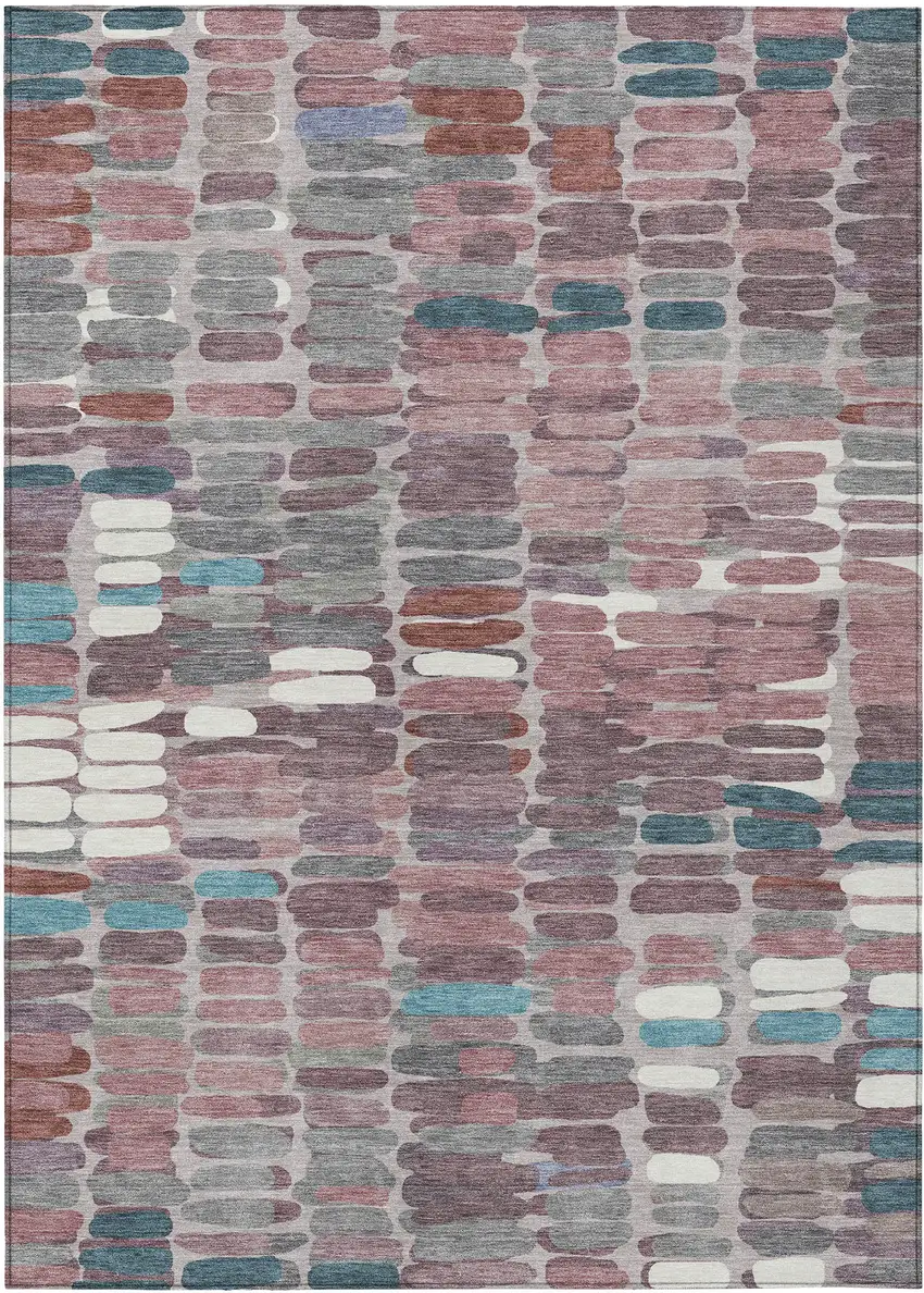 Blush Pink And Merlot Abstract Washable Indoor Outdoor Area Rug Photo 2