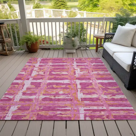 Blush Pink And Orange Striped Washable Indoor Outdoor Area Rug Photo 7