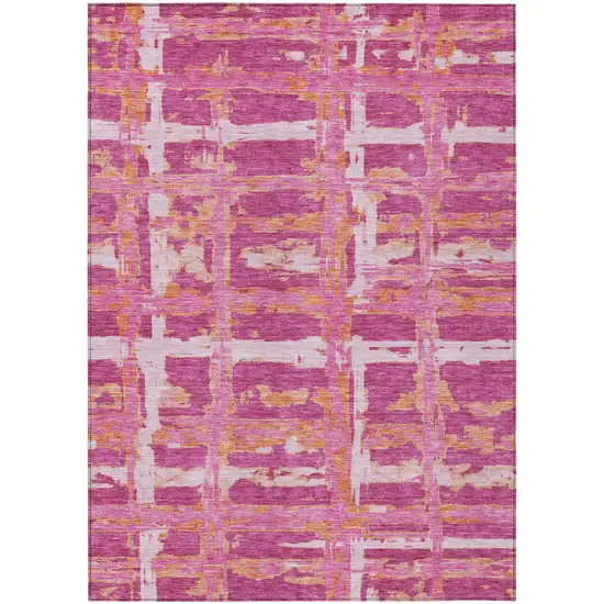 Blush Pink And Orange Striped Washable Indoor Outdoor Area Rug Photo 1