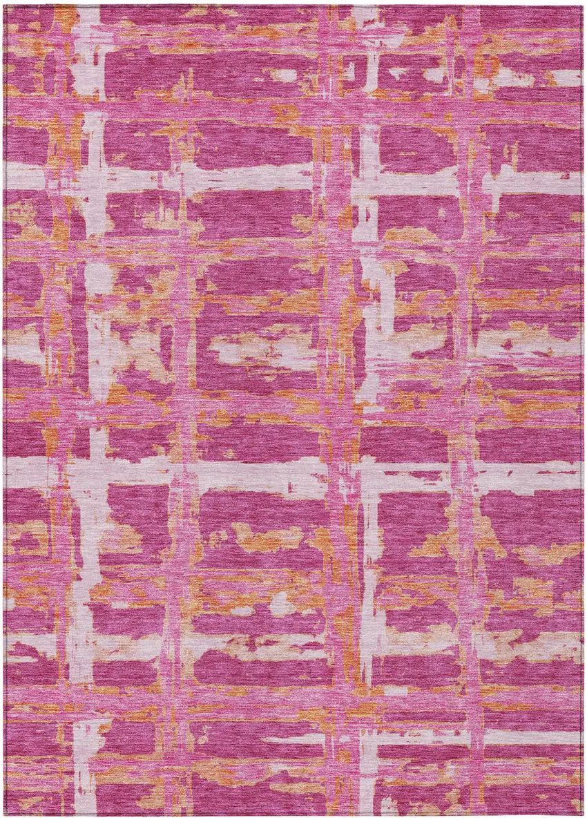 Blush Pink And Orange Striped Washable Indoor Outdoor Area Rug Photo 1