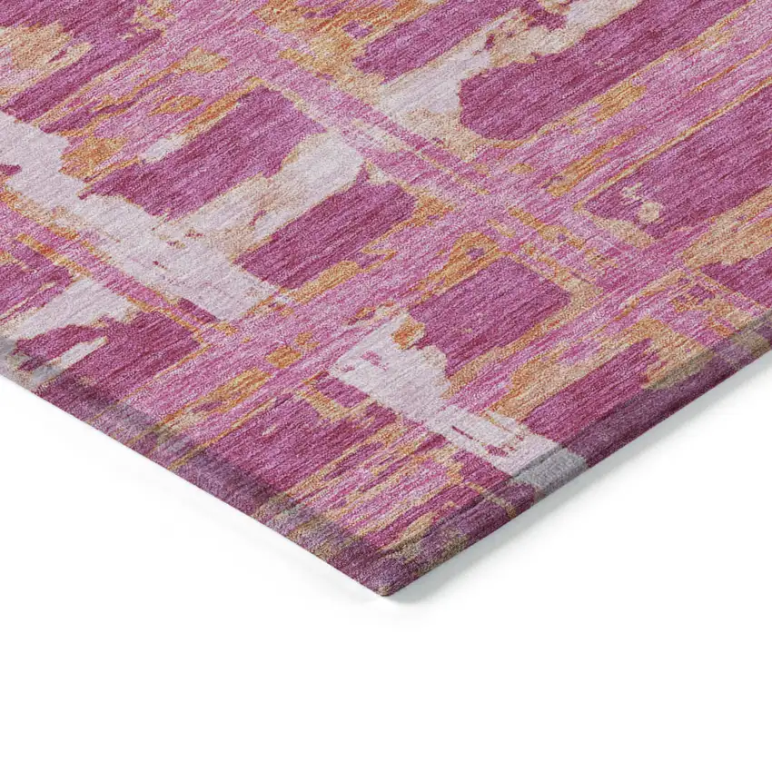 Blush Pink And Orange Striped Washable Indoor Outdoor Area Rug Photo 3
