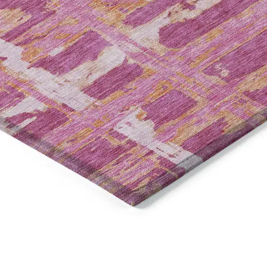 Blush Pink And Orange Striped Washable Indoor Outdoor Area Rug Photo 3