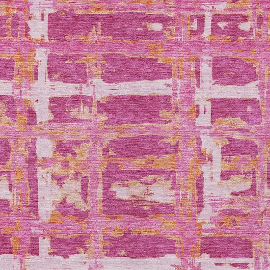 Blush Pink And Orange Striped Washable Indoor Outdoor Area Rug Photo 5