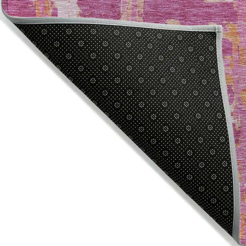 Blush Pink And Orange Striped Washable Indoor Outdoor Area Rug Photo 2