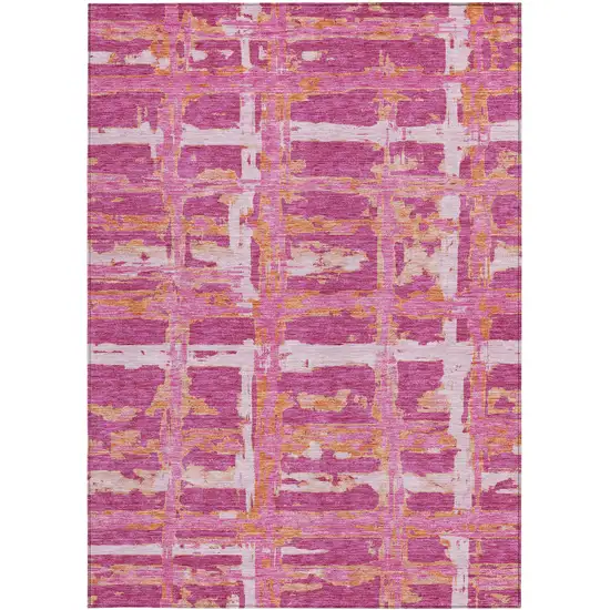 Blush Pink And Orange Striped Washable Indoor Outdoor Area Rug Photo 5