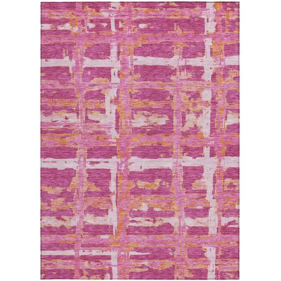 Blush Pink And Orange Striped Washable Indoor Outdoor Area Rug Photo 5