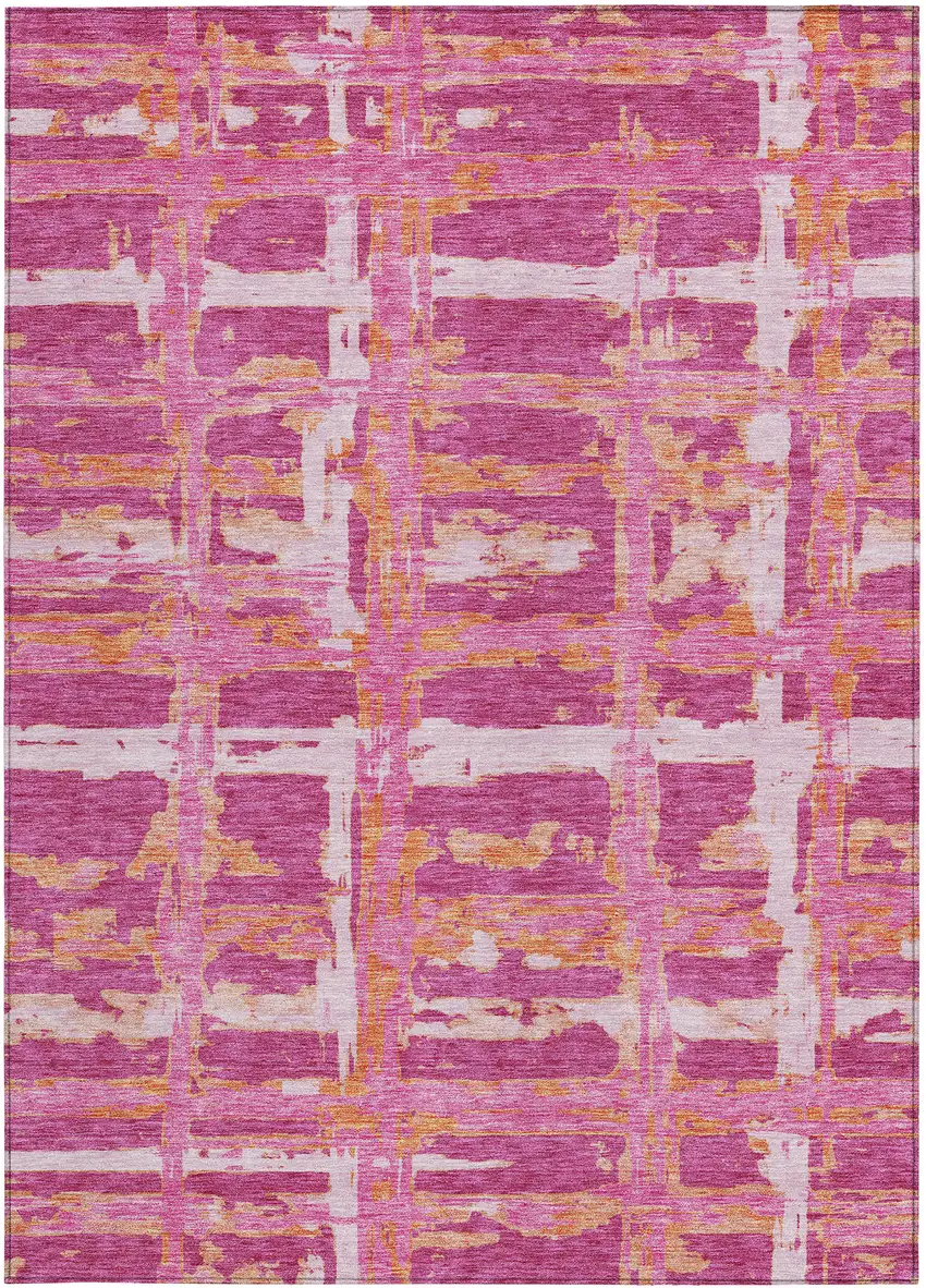 Blush Pink And Orange Striped Washable Indoor Outdoor Area Rug Photo 5