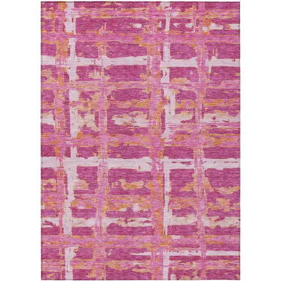 Blush Pink And Orange Striped Washable Indoor Outdoor Area Rug Photo 1