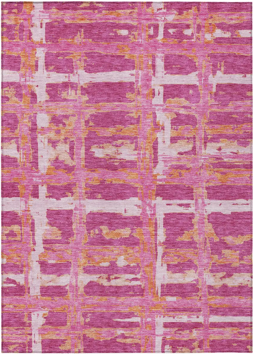 Blush Pink And Orange Striped Washable Indoor Outdoor Area Rug Photo 1