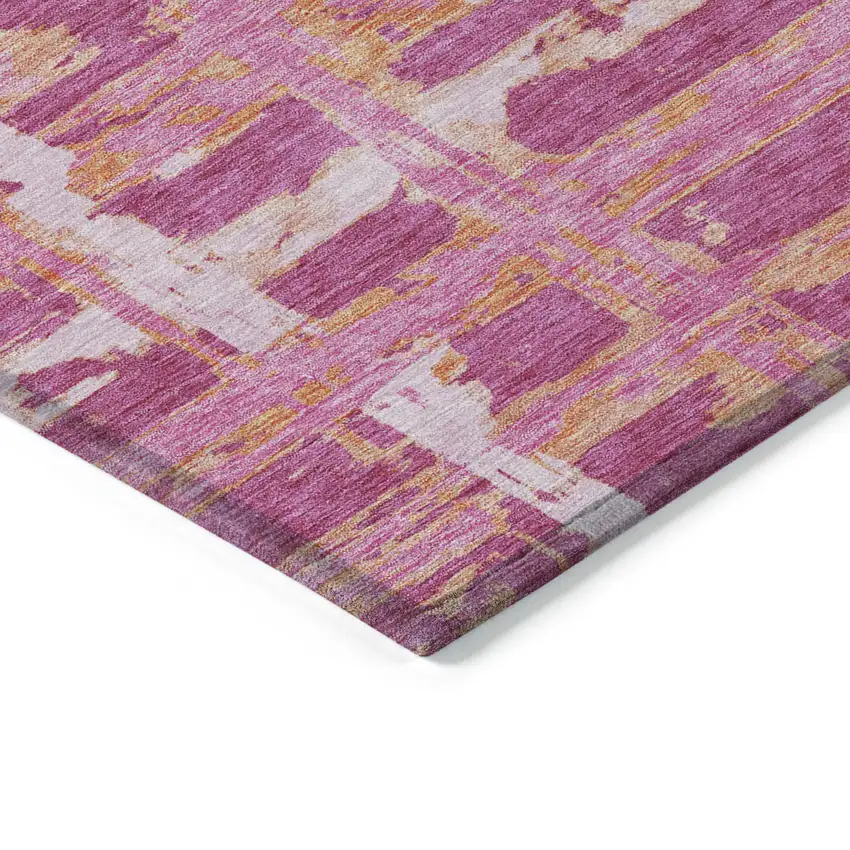 Blush Pink And Orange Striped Washable Indoor Outdoor Area Rug Photo 3