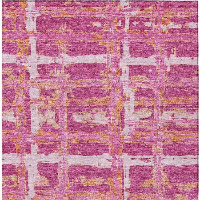 Blush Pink And Orange Striped Washable Indoor Outdoor Area Rug Photo 7