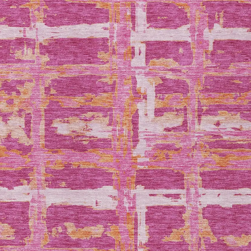 Blush Pink And Orange Striped Washable Indoor Outdoor Area Rug Photo 6