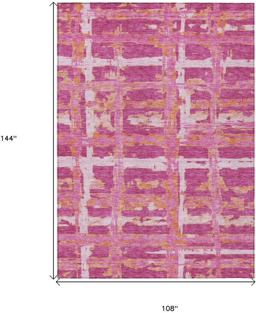 Blush Pink And Orange Striped Washable Indoor Outdoor Area Rug Photo 8