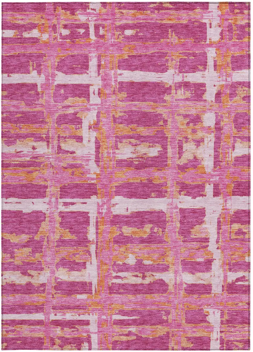 Blush Pink And Orange Striped Washable Indoor Outdoor Area Rug Photo 5